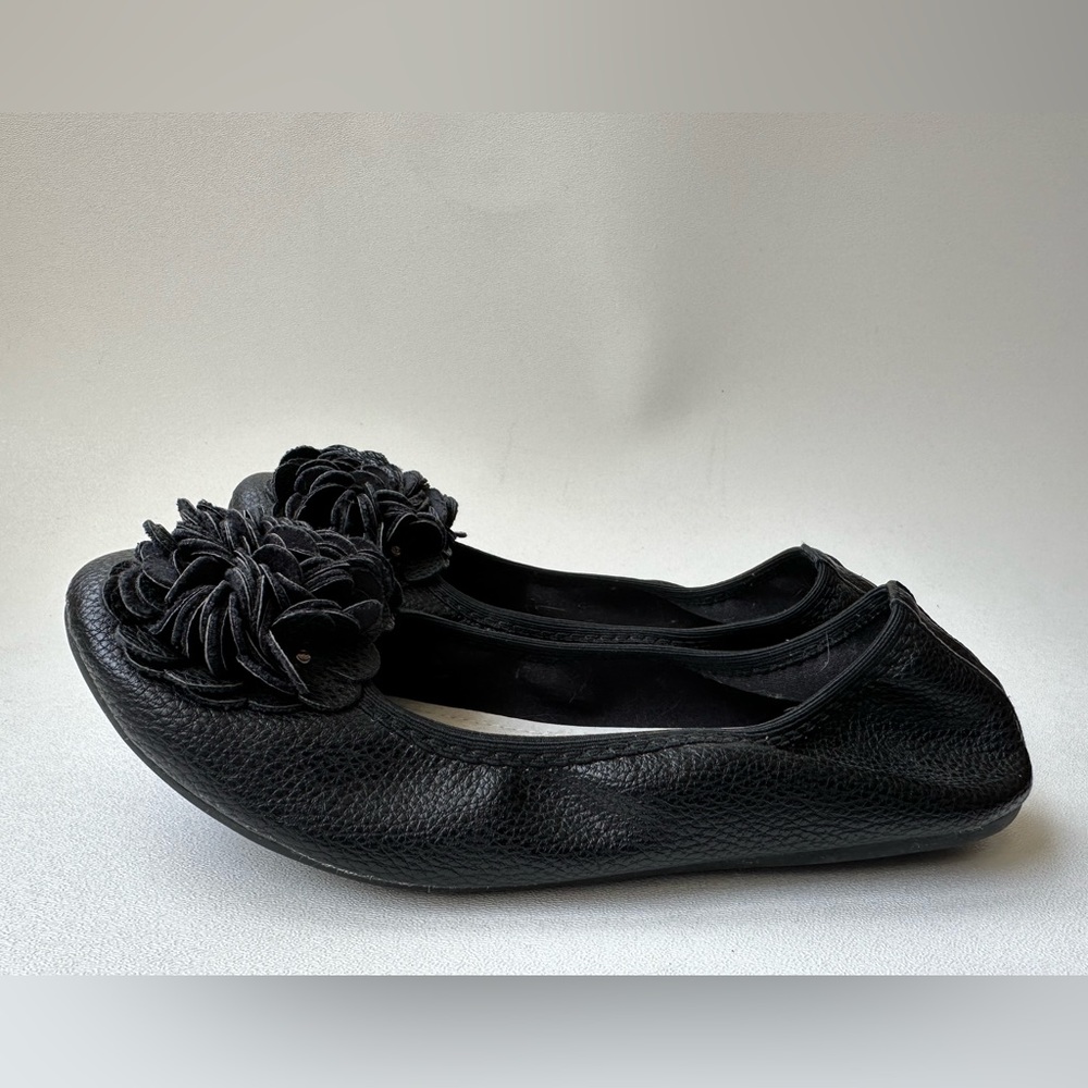 SUREDELLE France Black Leather Ballet Flat Flower Comfort Shoes EU 41 US 9.6-10